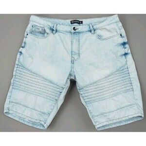 Southpole Motto Ribbed Shorts Men 34 Slim Light Wash Stretch Y2K Jean Distressed